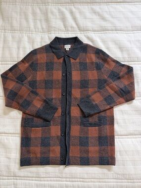 J. Crew Brown and Charcoal Plaid Wool Blend Cardigan